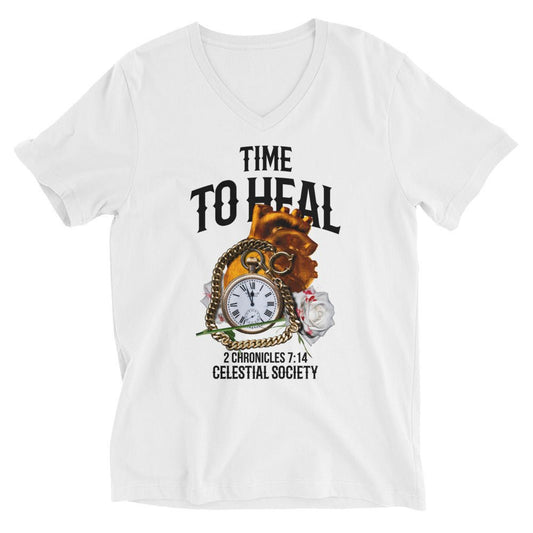 Time To Heal Unisex Short Sleeve V - Neck T - Shirt - Celestial Society